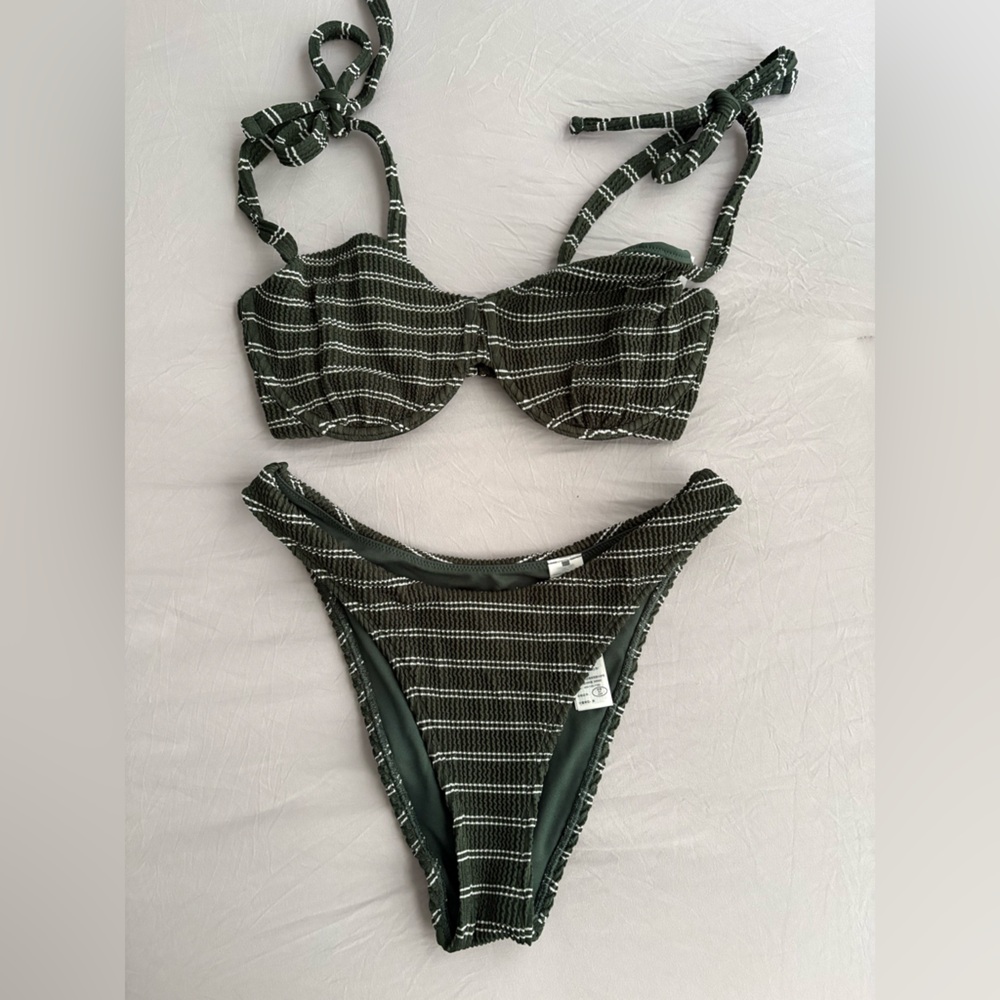 Abercrombie & Fitch Olive Green nd White Striped Bikini Set